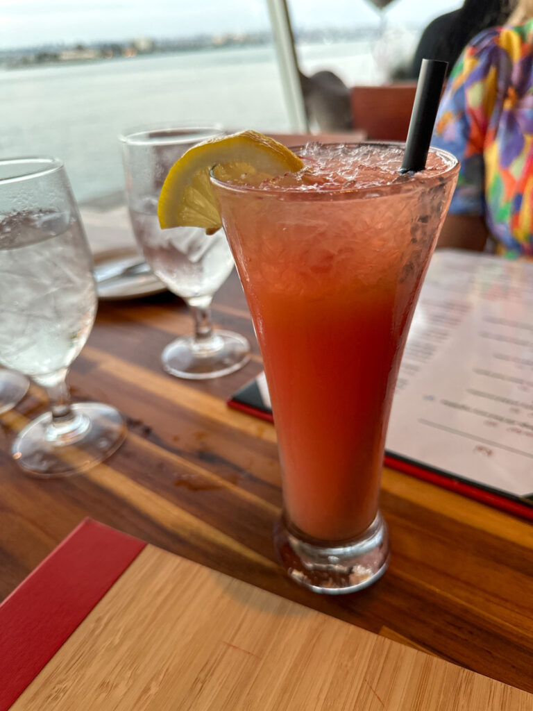 strawberry lemonade in glass with lemon for question word for ordering drinks in English